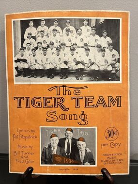 1934 Champion Detroit Tigers Baseball Sheet Music with Hank Greenberg Michigan